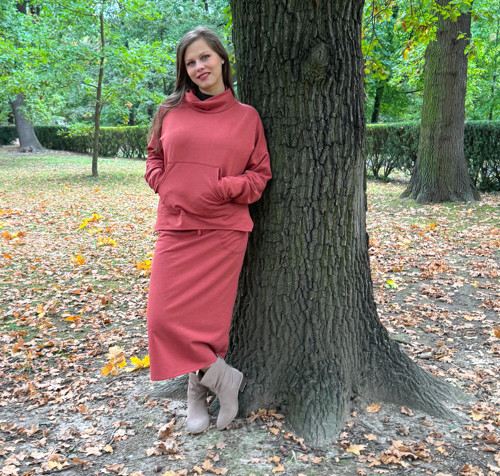 Cihlová sukně s kapsami dlouhá — foto 1