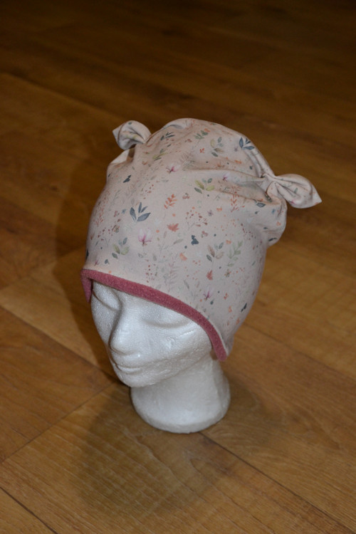 Zimní ušanka "kvítka na starorůžové" 49-52/3cm
