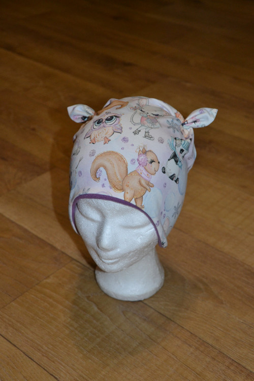 Zimní ušanka "zvířátka v zimě" 49-52/3cm