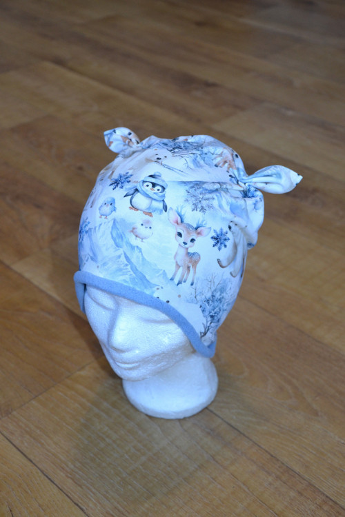 Zimní ušanka "zvířátka v zimě" 49-52/3cm