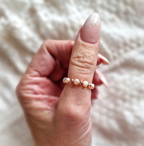 Říční perly*hematit rosegold*prsten — foto 1
