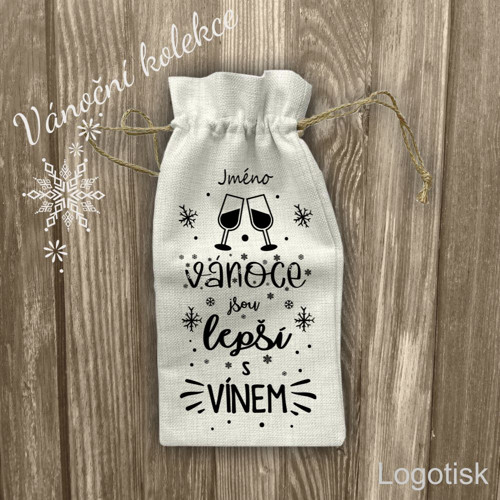 Dárkový pytlík - obal na víno VÁNOCE S VÍNEM