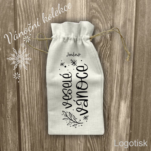 Dárkový pytlík-obal na víno VESELÉ VÁNOCE