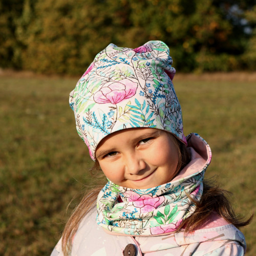Květiny - čepice s nákrčníkem (48-54 cm)