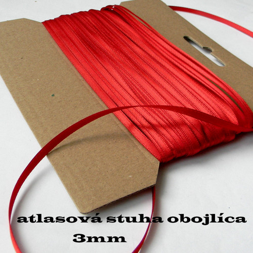 Atlasová stuha červená oboulící-š.3mm -1m