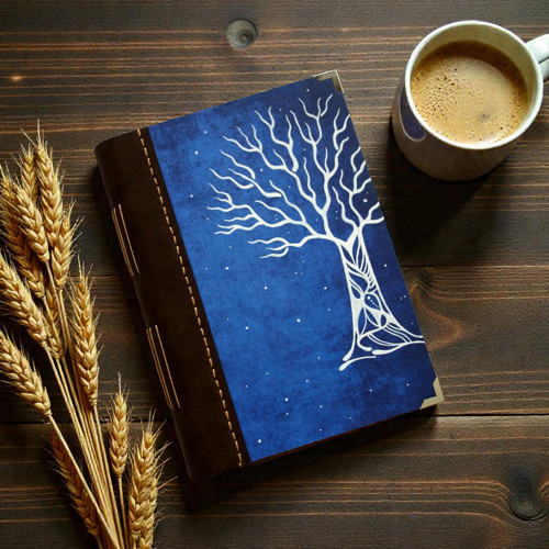 Fotoalbum viazaný v koži s ilustráciou stromu A5