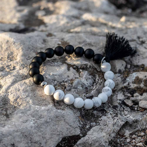Minerální náramek - Jin a Jang - Howlit a onyx