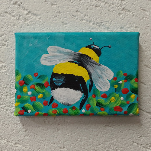 Čmelák, obraz, akryl na plátně, 10 x15 cm