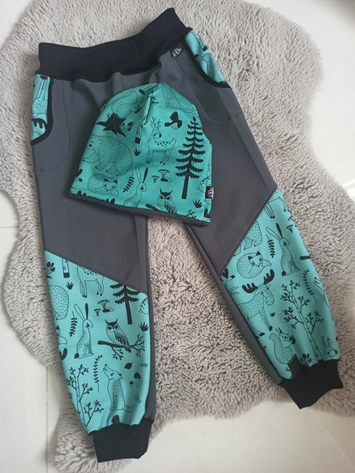 Dětské softshellové kalhoty - lesní zvěř 110/116