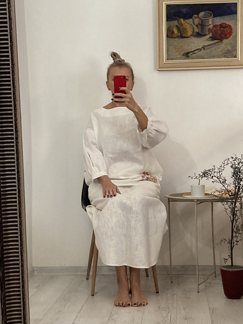 TOP/BLúZA ĽAN-ová + výšivka ,,KVETY"/ CREAm/