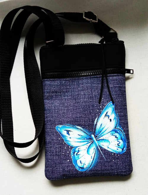 Malá crossbody s kapsou-MODRÁSEK-SLEVA!!!
