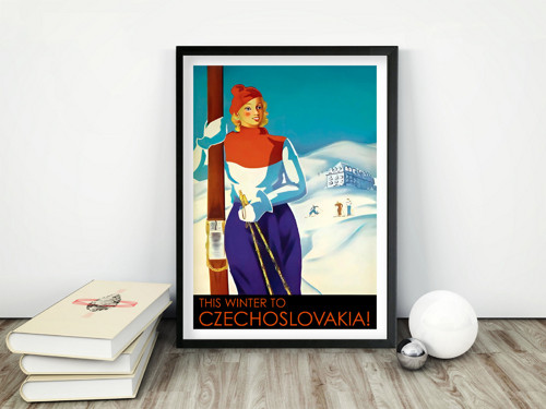 Vintage plakát Lyžařka Československo - cca 1935