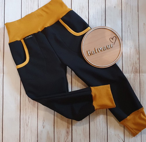 Dětské zimní softshellové kalhoty-černá/hořčice