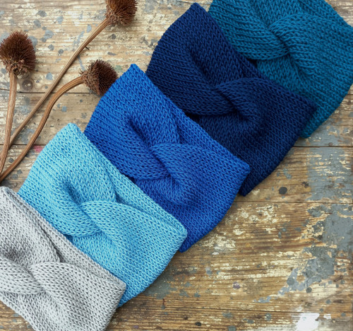 Dvouvrstvá čelenka, 50% merino..modré odstíny