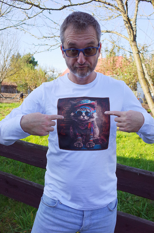 Pánské tričko s dlouhým rukávem Boho kočka