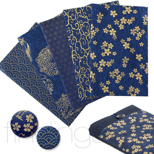 Japonské látky (5x panel 20x25cm) Modrý mix