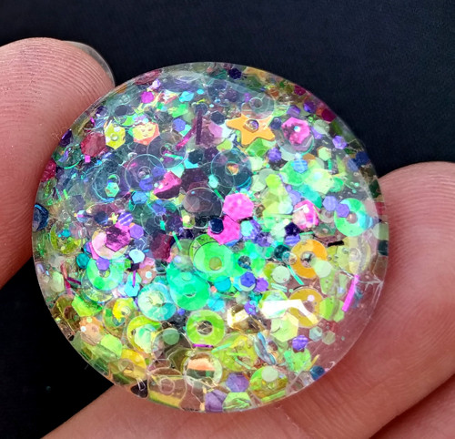 Skleněný kabošon třpytivý, průměr 30 mm