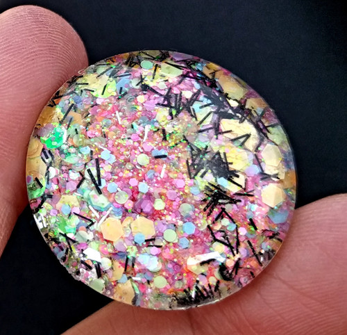 Skleněný kabošon třpytivý, průměr 30 mm