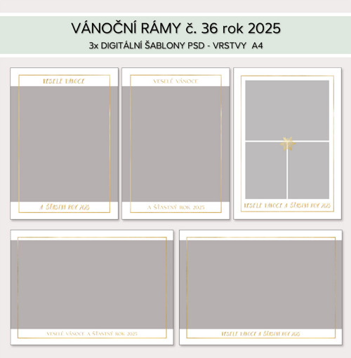 Vánoční rámy č. 36 - digitální šablony PSD 2025