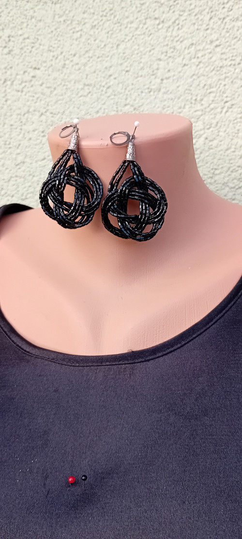 Black or Silver Victorian Hoop Earrings