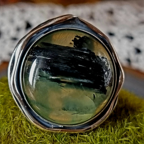 Prsten - Prehnit, stříbro 925/1000