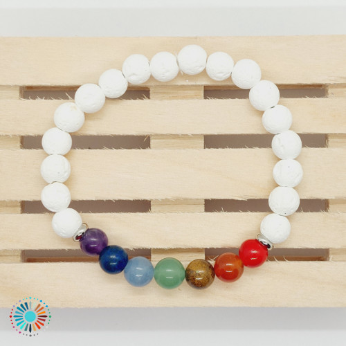 Náramek CHAKRA láva bílá & 7 minerálů