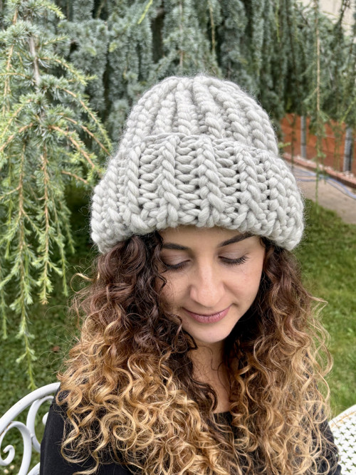Chunky čapka z peruánské vlny 100%wool grey