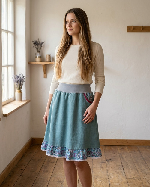 ZELENKAVÁ LNĚNÁ (M/L) - lněná sukně