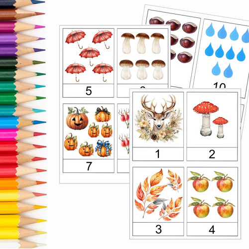 POČÍTÁNÍ 1-10 PODZIM TŘÍSLOŽKOVÉ KARTY PDF