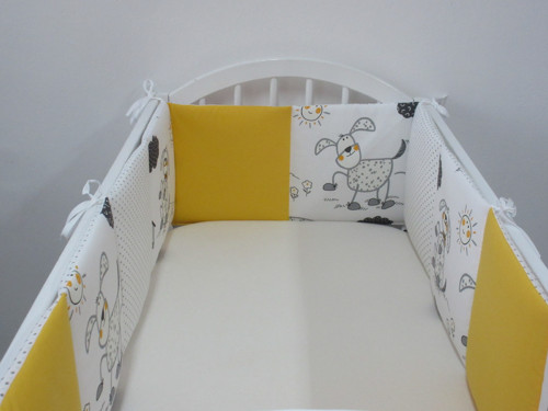 Mantinel do postýlky, výška 30 cm pejsci, puntíky