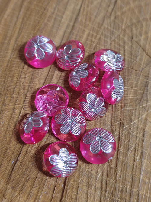 Knoflík se stříbrným květem menší růžový
