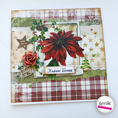 Vánoční přání s poinsettií "Art Journal Christmas"