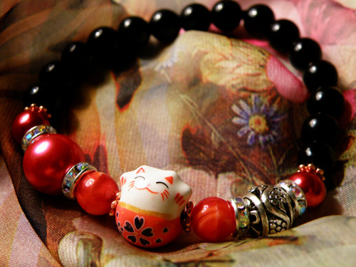 Maneki Neko - japonská kočka štěstí - náramek