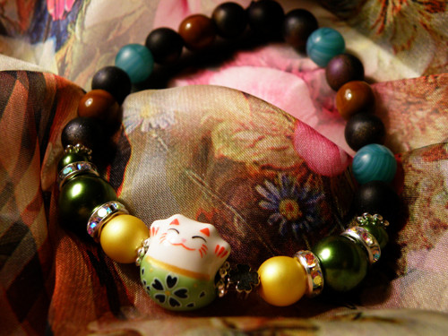 Maneki Neko - japonská kočka štěstí - náramek