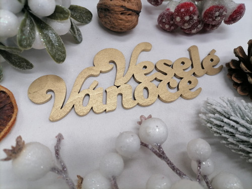 Dřevěný nápis Veselé Vánoce zlatý