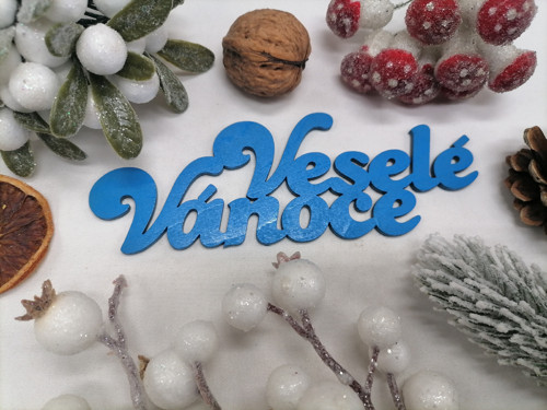 Dřevěný nápis Veselé Vánoce modrý