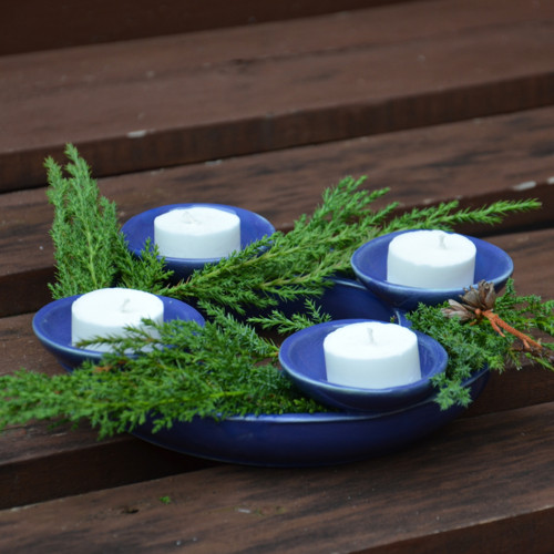 Adventní keramický svícen modrý — foto 1