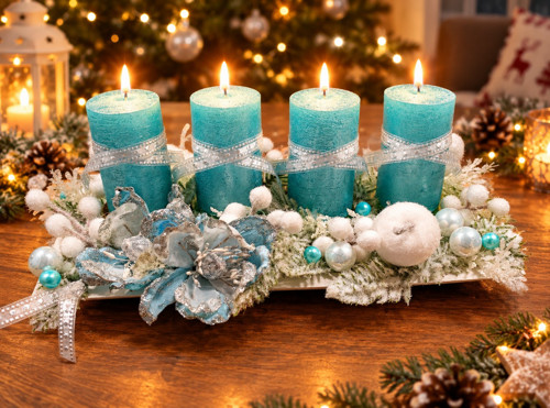 Adventní tácek v modro/bílé