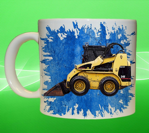 Hrnek s bagrem Caterpillar 248D bobcat modrý