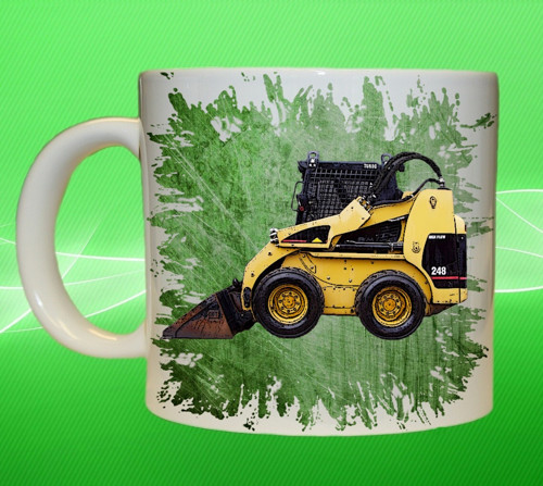 Hrnek s bagrem Caterpillar 248D bobcat zelený