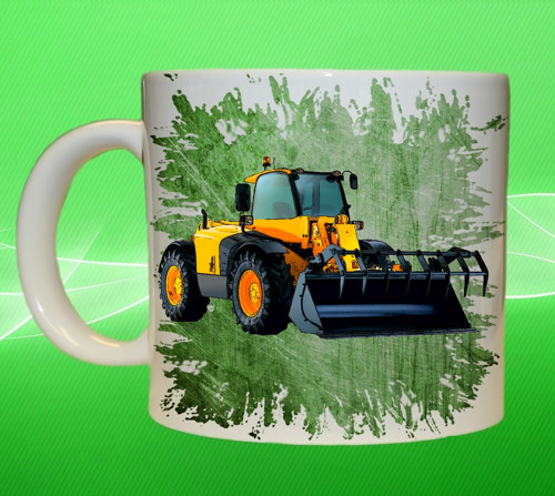 Hrnek s bagrem JCB manipulátor zelený