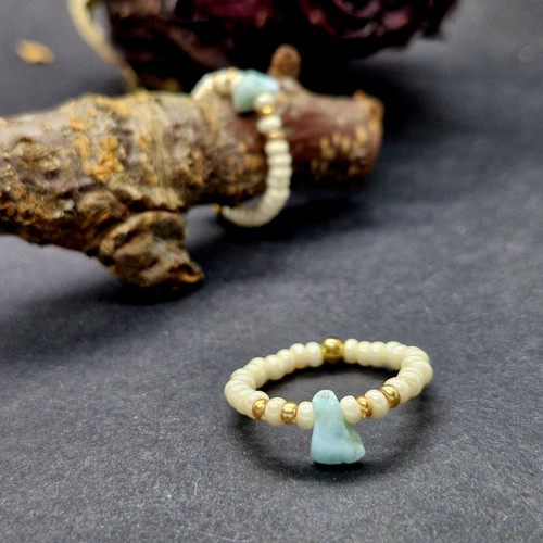 "Ave 3" Prstýnek (rokajl, larimar)