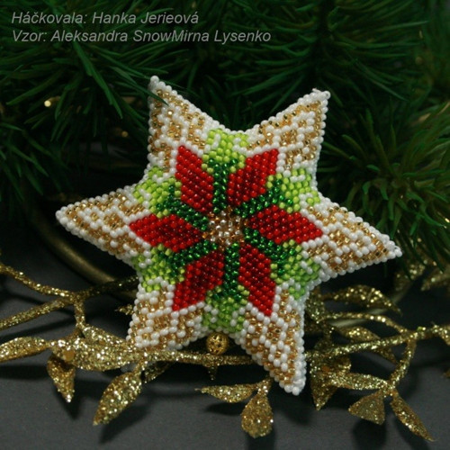 Vánoční háčkovaná hvězda 6cm VZOR - Poinsettia