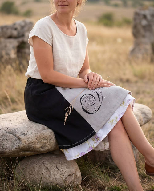 SPIRÁLA ŽIVOTA (L/XL) - lněná sukně