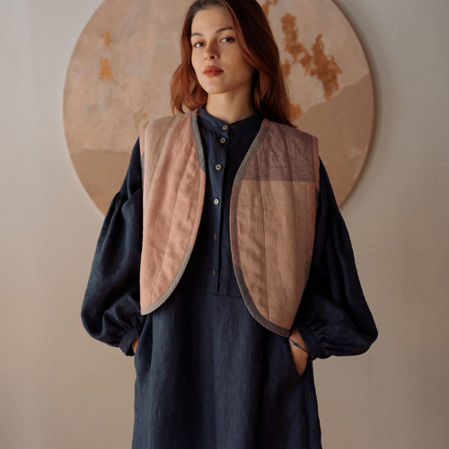 Lněná vestička PATCHWORK/růžová - SLEVA — foto 1