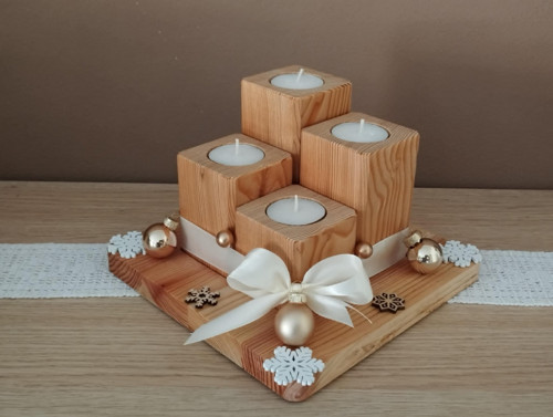 Adventní-Svícen na tácu na čajové svíčky-ozdobený