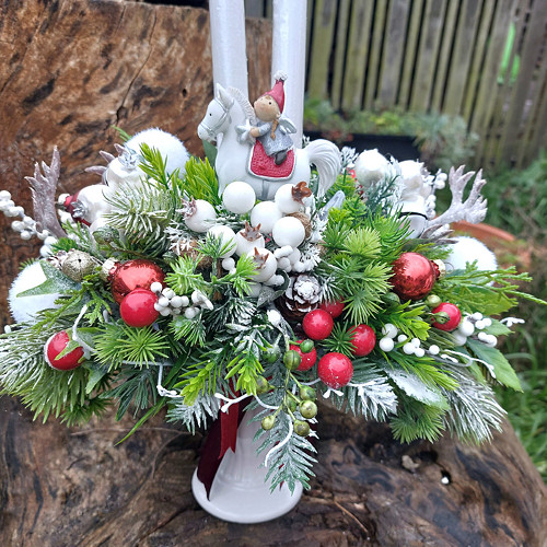 Vánoční svícen - 19 cm "Koník s andílkem"