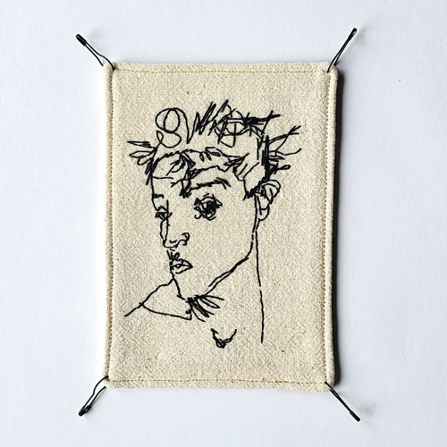 Vyšívaná brož KunstPunk - Egon Schiele (velká)