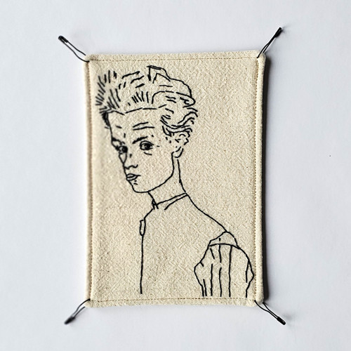 Vyšívaná brož KunstPunk - Egon Schiele (velká)