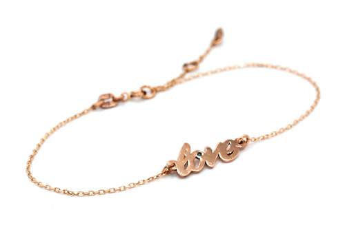 Náramek z růžového zlata "love" s modrým diamantem